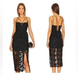 LPA Madonna Lace Corset Midi Dress - Black size Small